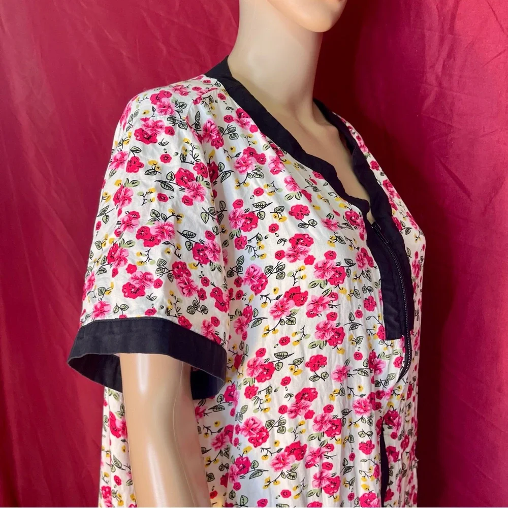 Yozly Floral Zip Up Lounge Day Dress Housecoat Sleep Dress With Pockets XL